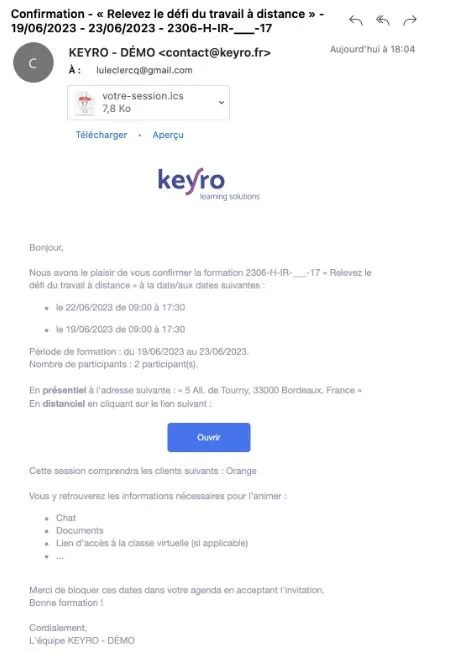 Message de confirmation Message de confirmation